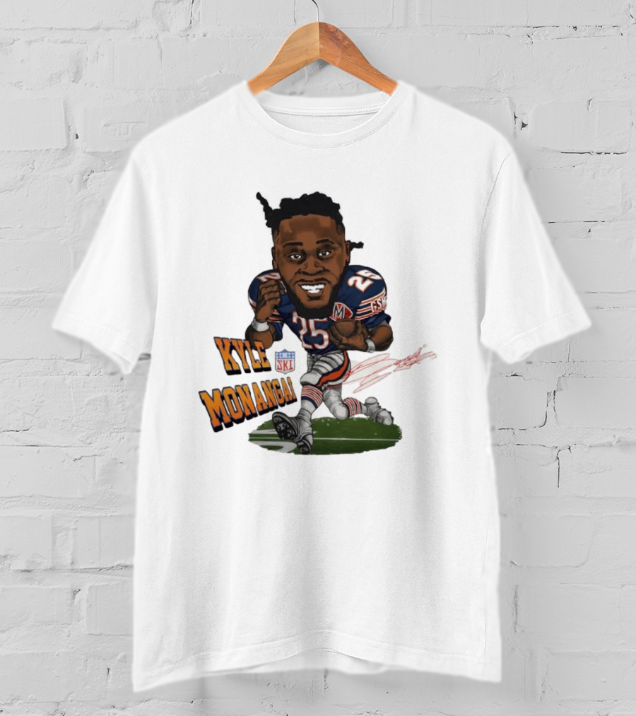 Kyle Monangai No 25 Chicago Bears Caricature Football T-Shirt