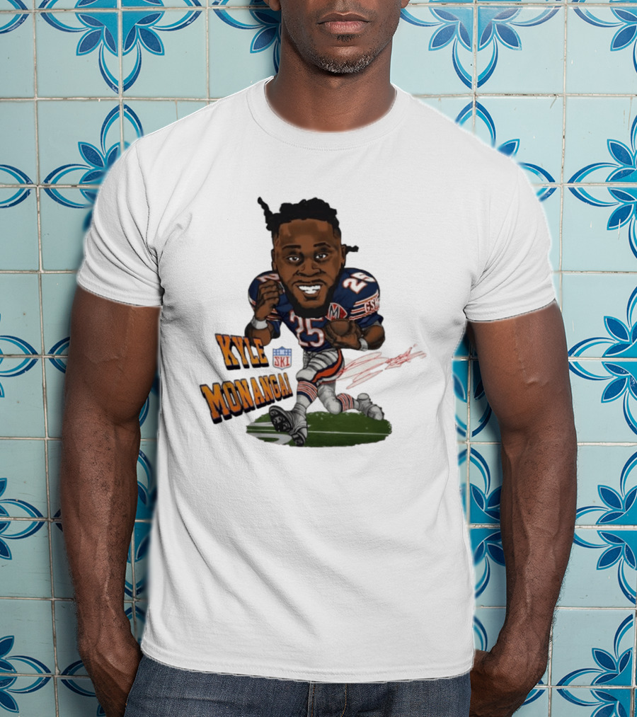 Kyle Monangai No 25 Chicago Bears Caricature Football T-Shirt