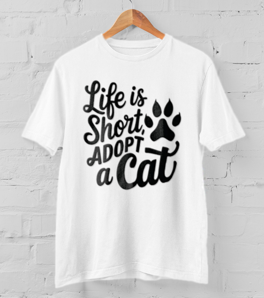 Life Is Short Adopt A Cat Paw Print T-Shirt