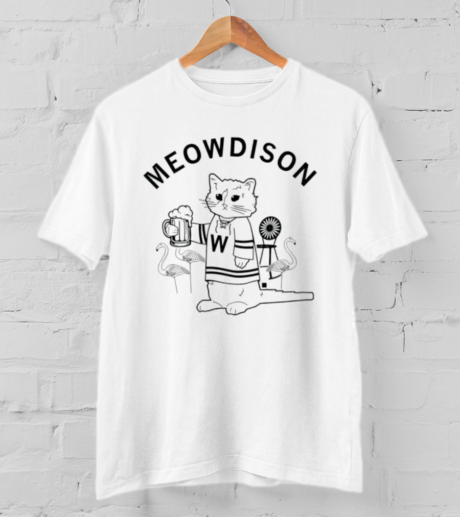 Meowdison Cat W Hockey Jersey With Beer And Flamingos T-Shirt