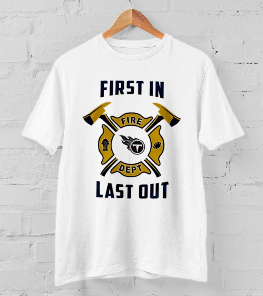 Michigan Wolverines Fire Dept First In Last Out Firefighter Axes T-Shirt