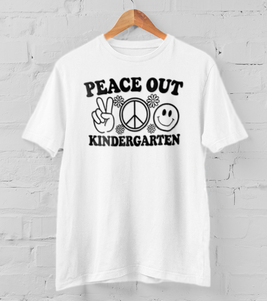 Peace Out Kindergarten Flower Peace Sign Smiley Face T-Shirt