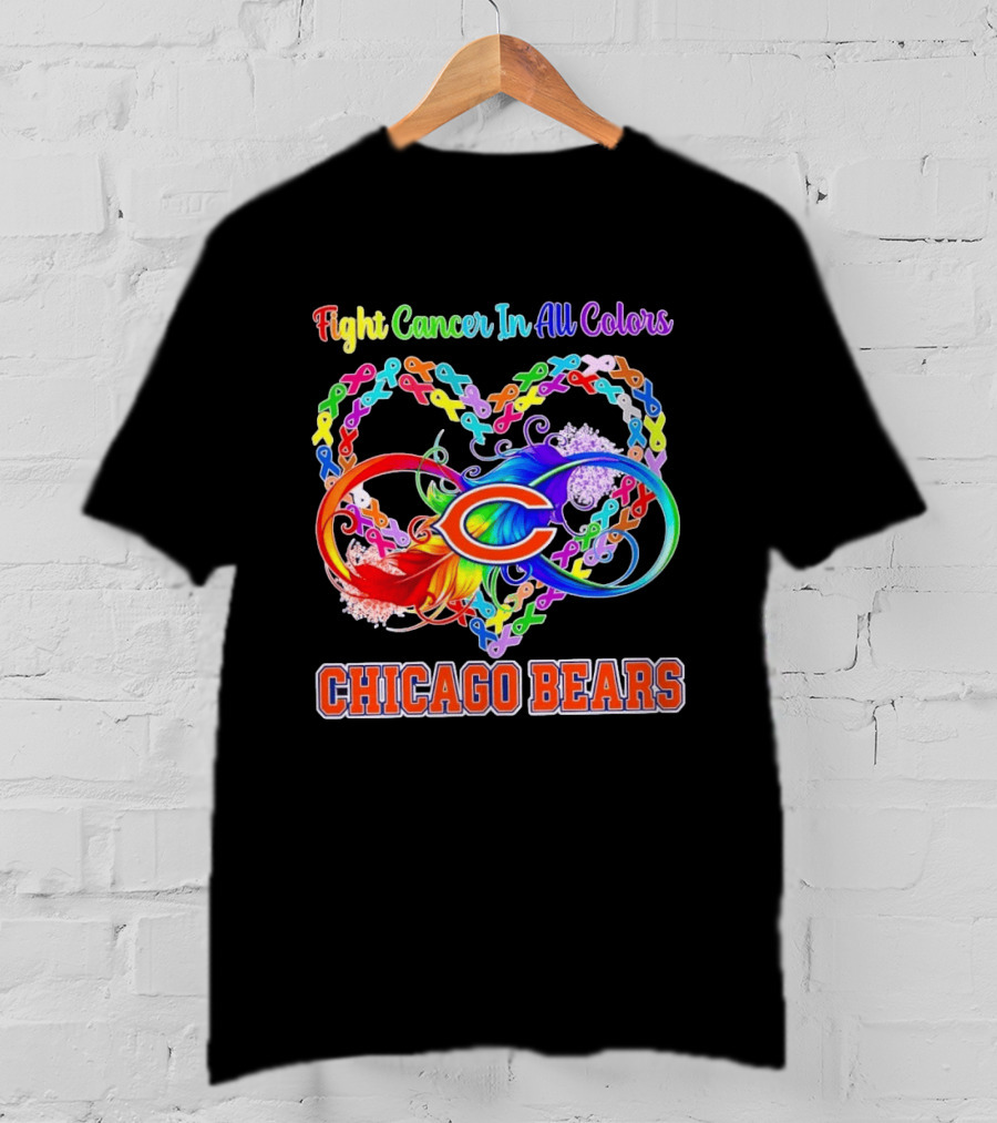 Chicago Bears Fight Cancer In All Colors Heart Ribbon Awareness T-Shirt