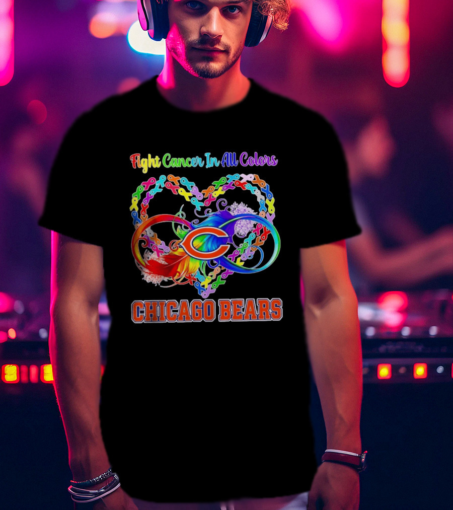 Chicago Bears Fight Cancer In All Colors Heart Ribbon Awareness T-Shirt