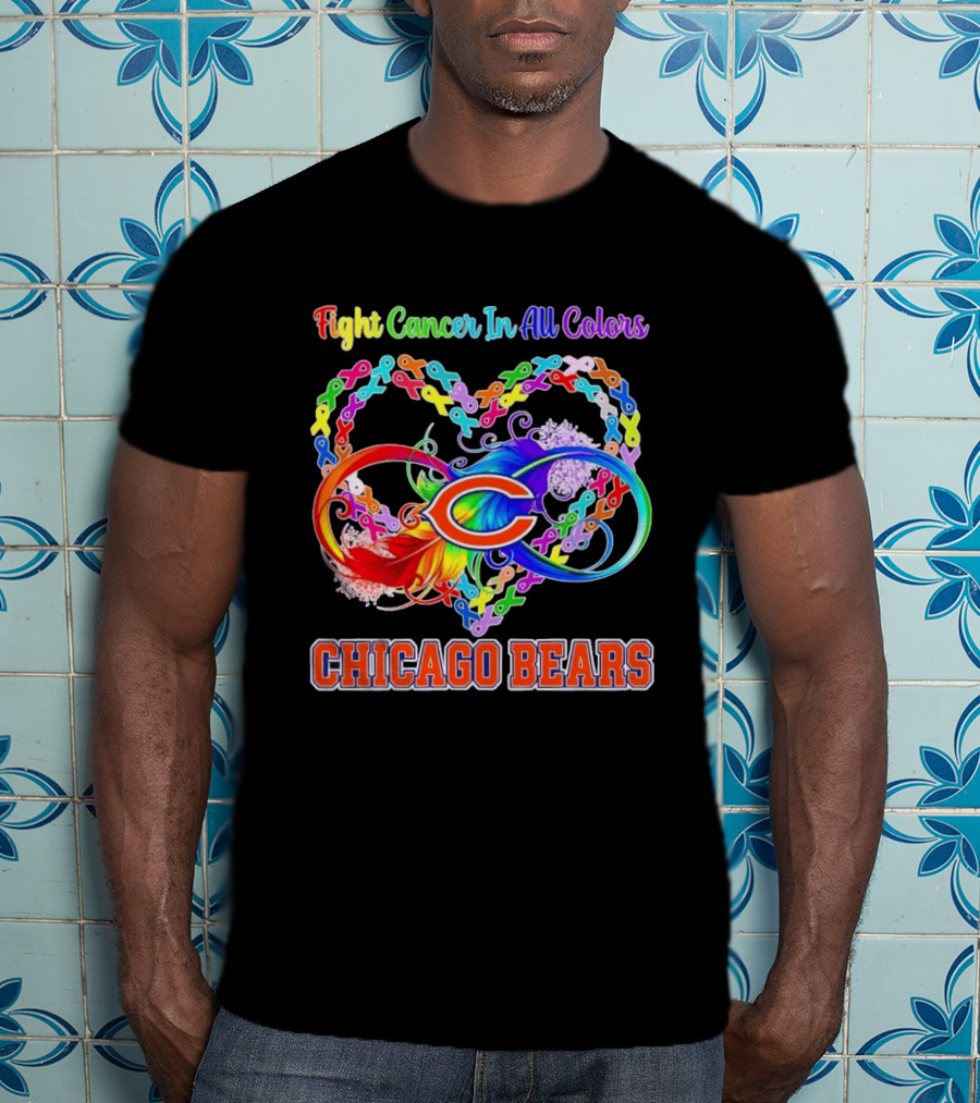 Chicago Bears Fight Cancer In All Colors Heart Ribbon Awareness T-Shirt