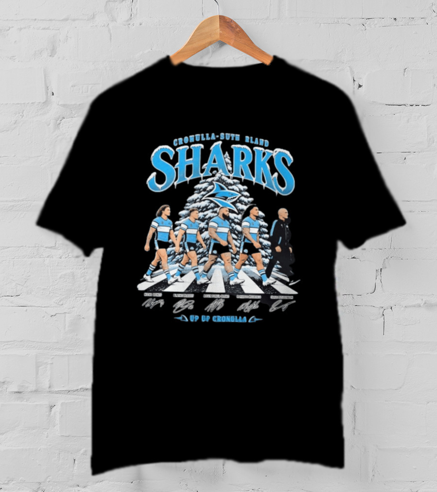 Cronulla Sutherland Sharks Up Up Cronulla Abbey Road Christmas Signatures T-Shirt