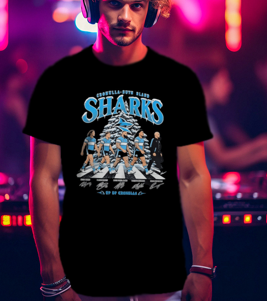 Cronulla Sutherland Sharks Up Up Cronulla Abbey Road Christmas Signatures T-Shirt