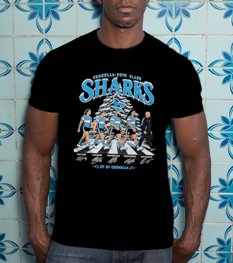 Cronulla Sutherland Sharks Up Up Cronulla Abbey Road Christmas Signatures T-Shirt