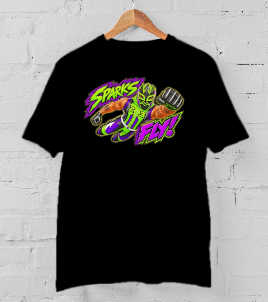 Elijah Sparks Fly Wrestling Luchador Action Green Purple Masked Superhero T-Shirt