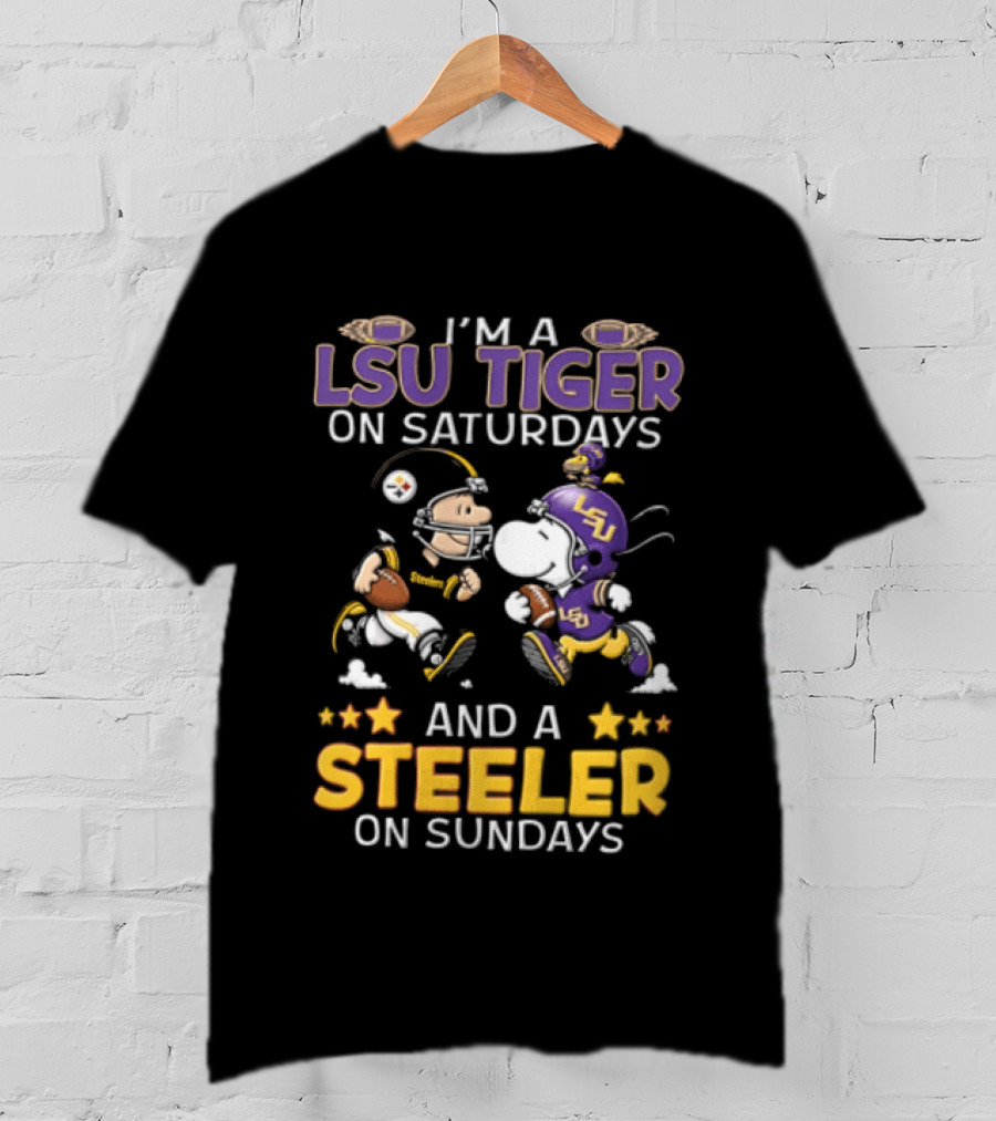 I'm A LSU Tiger On Saturdays And A Steeler On Sundays Charlie Brown Snoopy Football Fan T-Shirt