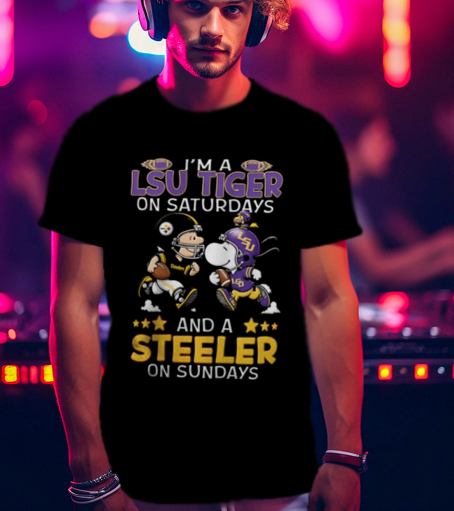 I'm A LSU Tiger On Saturdays And A Steeler On Sundays Charlie Brown Snoopy Football Fan T-Shirt
