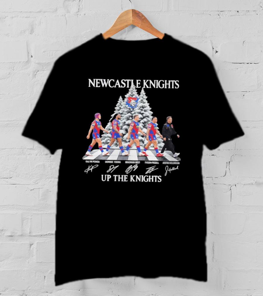 Newcastle Knights Up The Knights Abbey Road Christmas Signatures T-Shirt