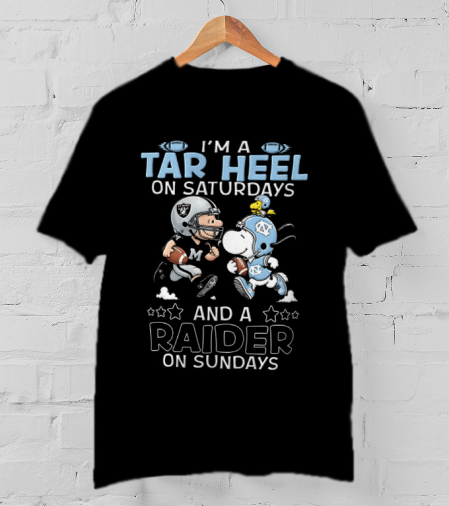 I'm A Tar Heel On Saturdays And A Raider On Sundays Charlie Brown Snoopy T-Shirt