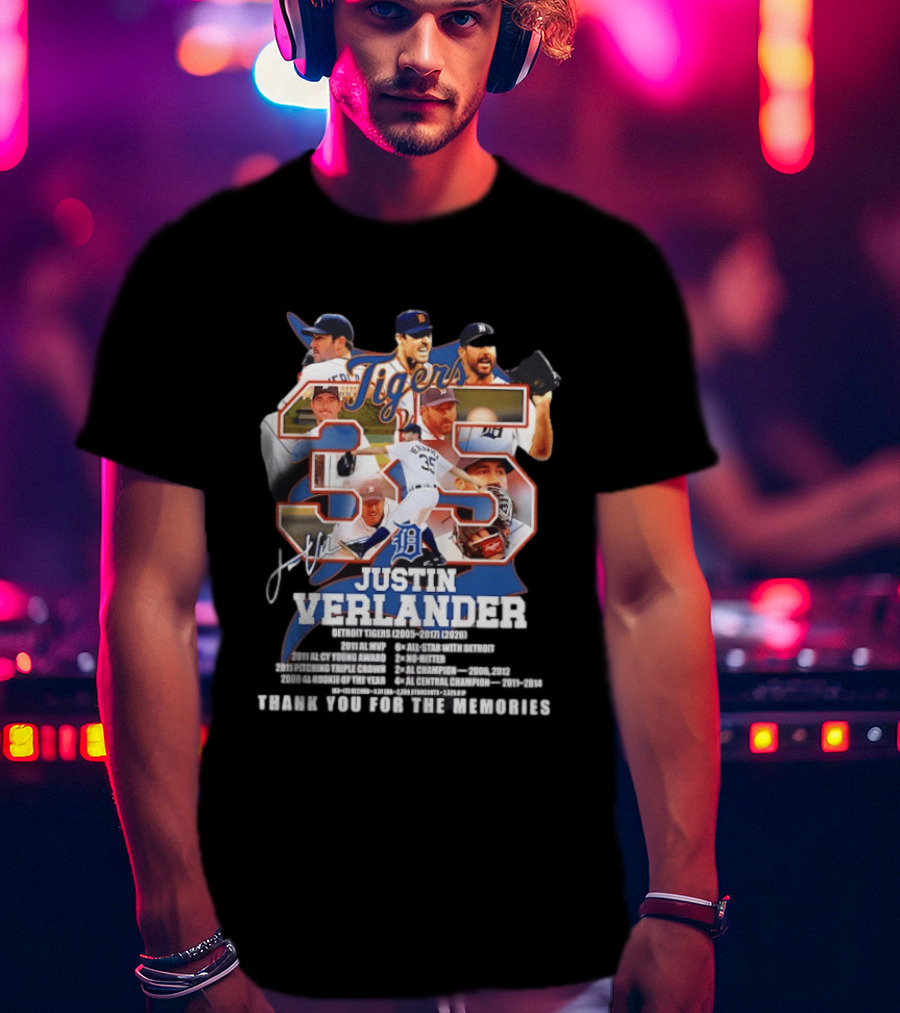Detroit Tigers Justin Verlander 35 Thank You For The Memories 2026 T-Shirt