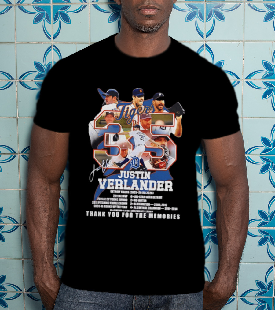 Detroit Tigers Justin Verlander 35 Thank You For The Memories 2026 T-Shirt