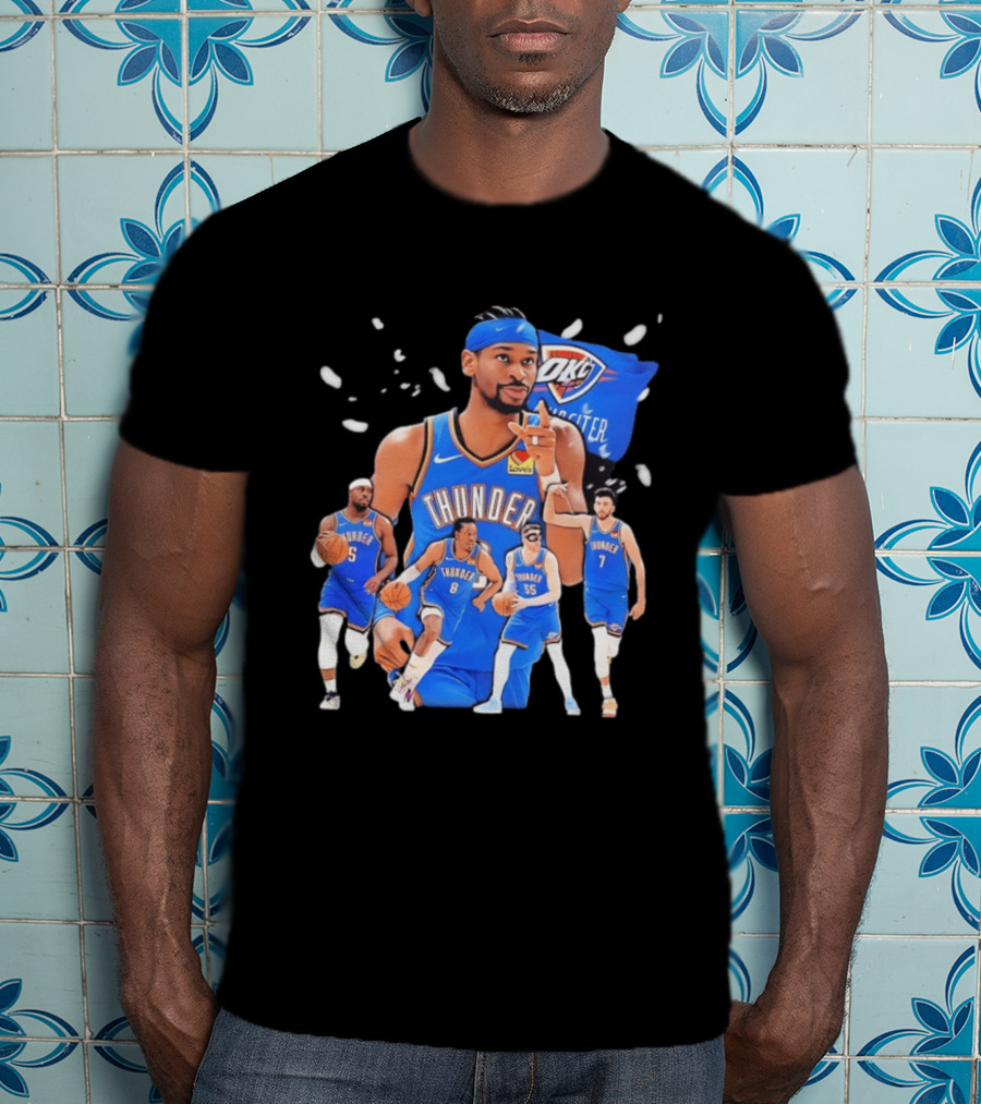 Oklahoma City Thunder 2026 NBA Players Collage With OKC Thunder Logo And Basketball Team Members T-Shirt