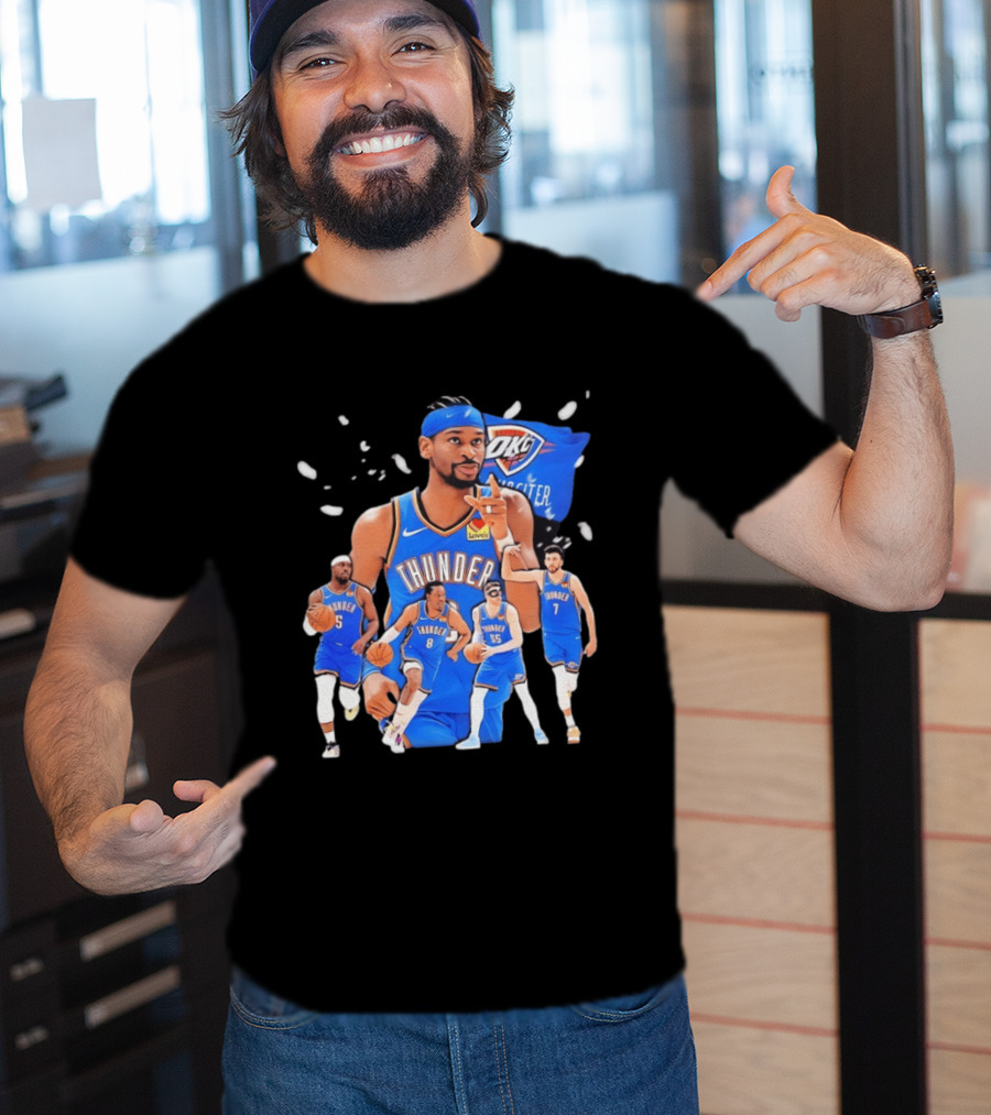 Oklahoma City Thunder 2026 NBA Players Collage With OKC Thunder Logo And Basketball Team Members T-Shirt