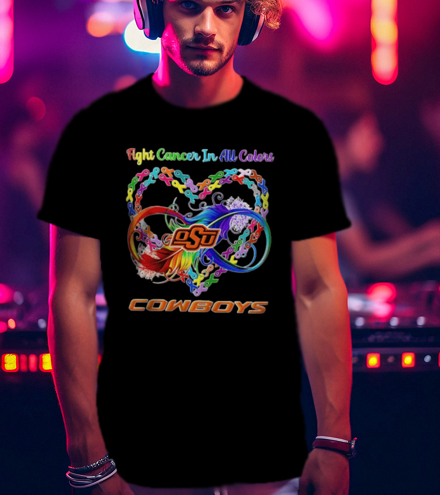 Cowboys Fight Cancer In All Colors OSU Heart Ribbon T-Shirt