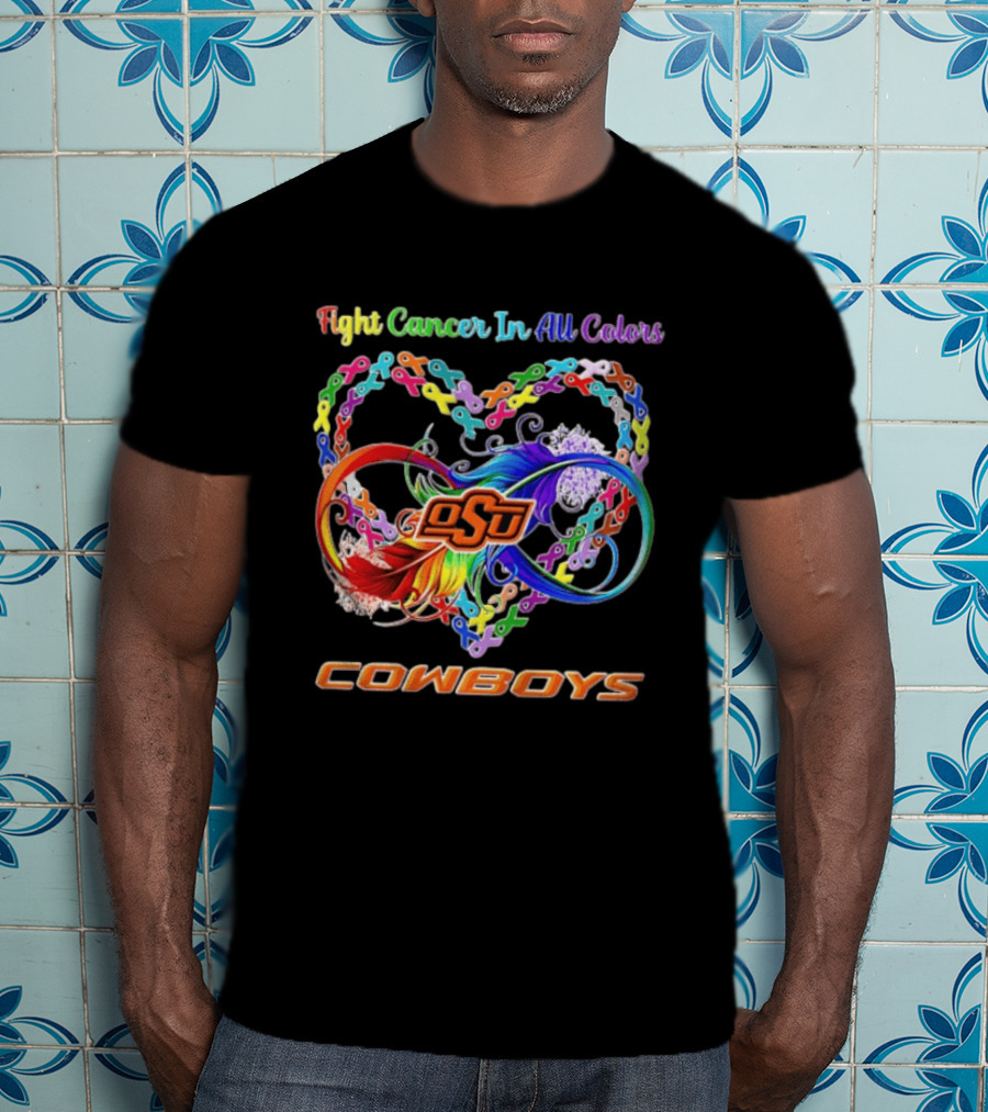Cowboys Fight Cancer In All Colors OSU Heart Ribbon T-Shirt