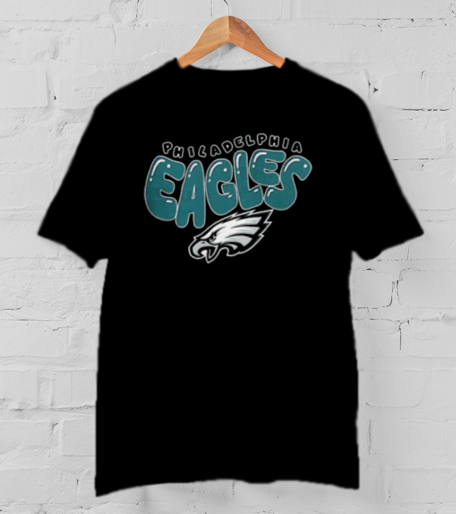 Philadelphia Eagles Bubble Text Eagle Head T-Shirt