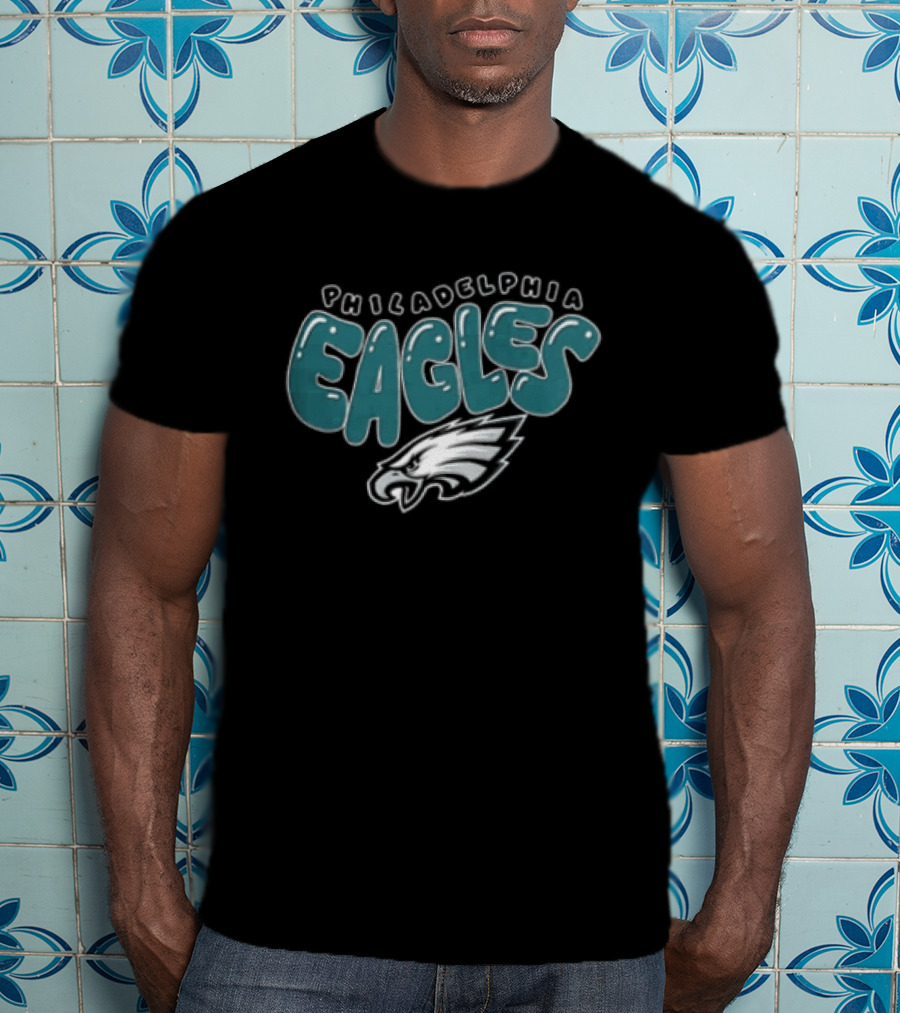 Philadelphia Eagles Bubble Text Eagle Head T-Shirt