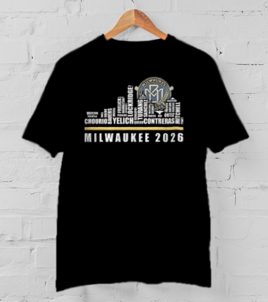 Milwaukee Brewers 2026 Skyline Text Design MLB T-Shirt