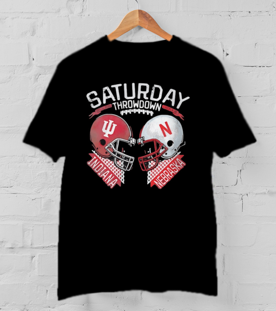 Saturday Throwdown Nebraska Indiana Football Helmet Clash 2026 Lincoln Vs Bloomington T-Shirt