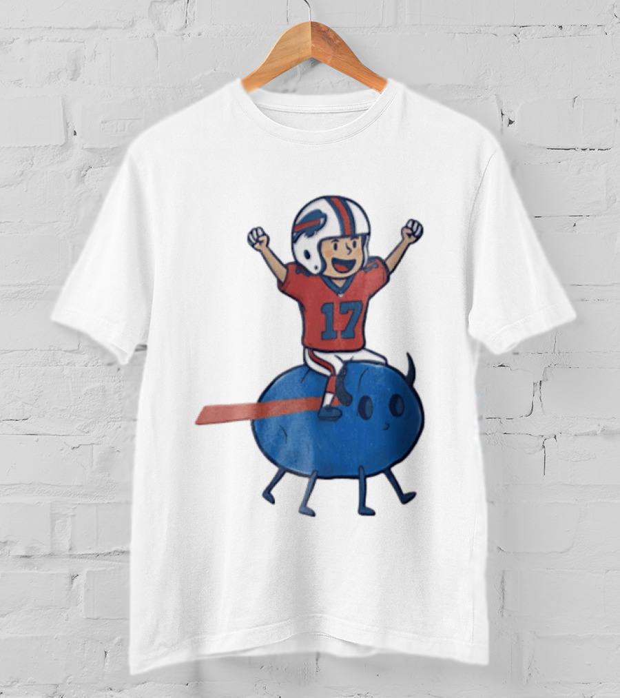 Buffalo Bills Josh Allen 17 Cartoon Character Riding Blue Creature T-Shirt