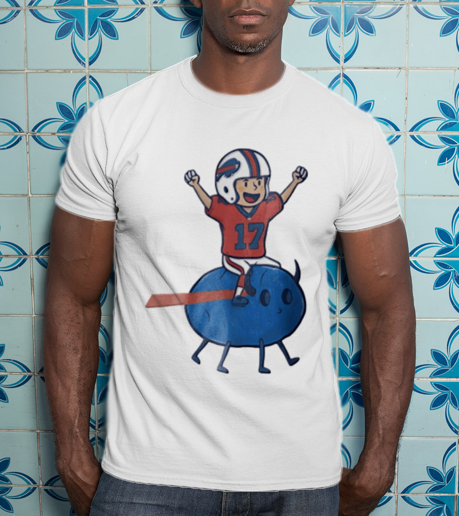 Buffalo Bills Josh Allen 17 Cartoon Character Riding Blue Creature T-Shirt