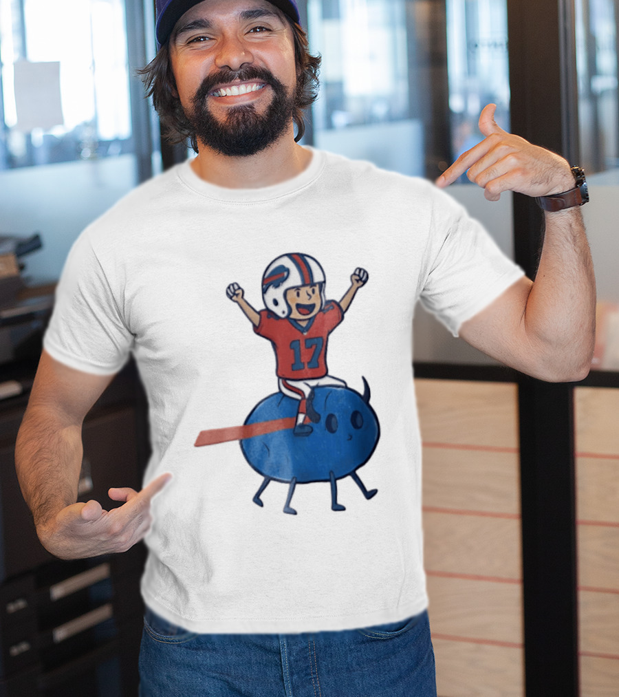 Buffalo Bills Josh Allen 17 Cartoon Character Riding Blue Creature T-Shirt