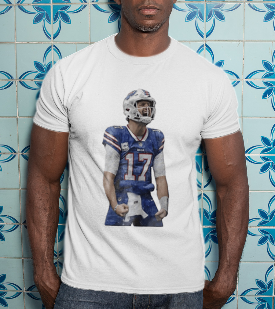 Buffalo Bills Josh Allen 17 Celebrating Football Watercolor T-Shirt