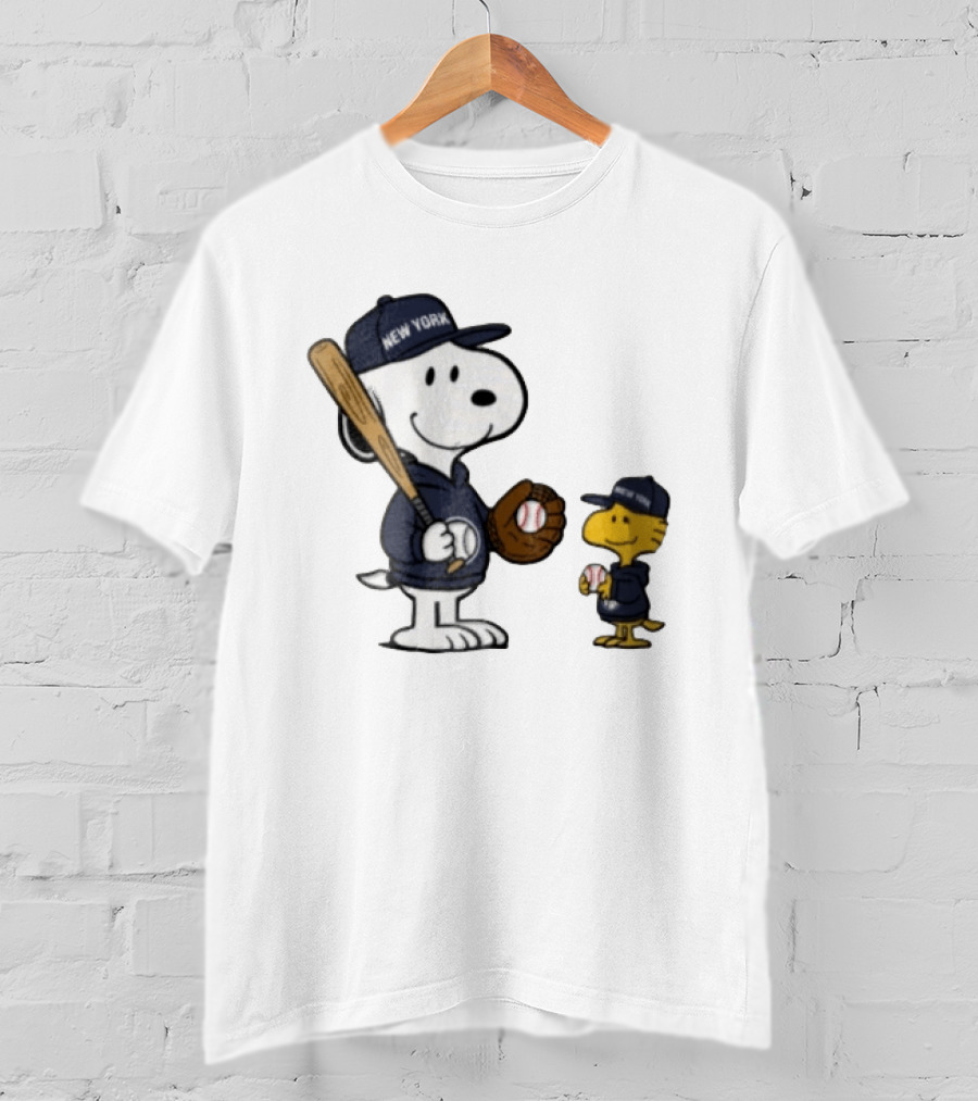 New York Yankees Snoopy Woodstock Baseball Cartoon Peanuts Sports Fan Collection T-Shirt
