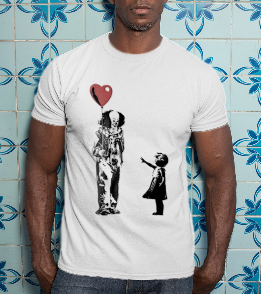 Pennywise Clown And Child With Red Heart Balloon T-Shirt