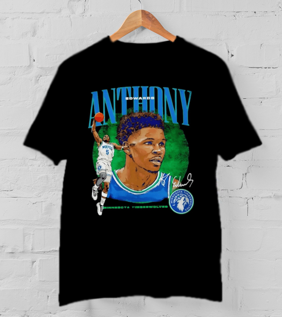 Anthony Edwards No 5 Minnesota Timberwolves Basketball Star Wolves T-Shirt