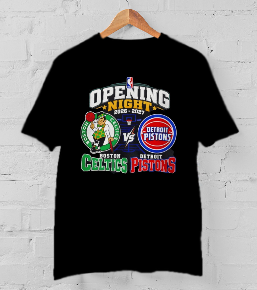 Boston Celtics Vs Detroit Pistons NBA Opening Night 2026 2027 Matchup Logos And Teams T-Shirt
