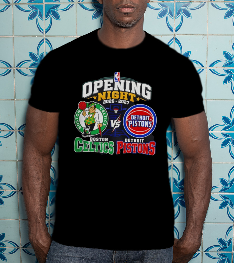 Boston Celtics Vs Detroit Pistons NBA Opening Night 2026 2027 Matchup Logos And Teams T-Shirt