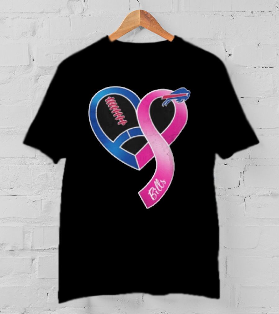 Buffalo Bills Heart Shaped Football Pink Ribbon T-Shirt