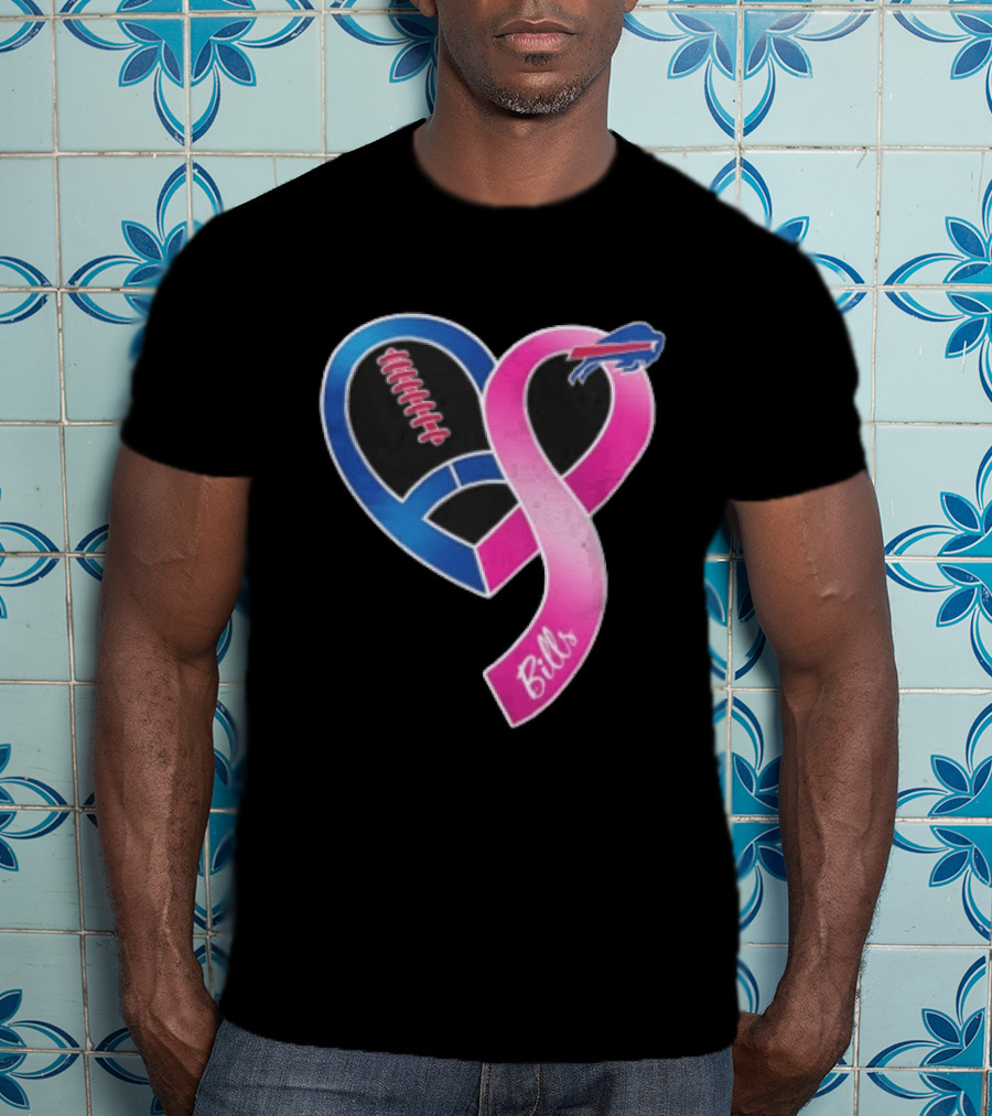 Buffalo Bills Heart Shaped Football Pink Ribbon T-Shirt