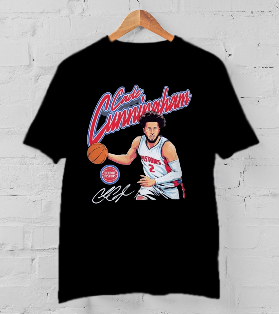 Cade Cunningham No 2 Detroit Pistons Basketball Player Bold Script T-Shirt