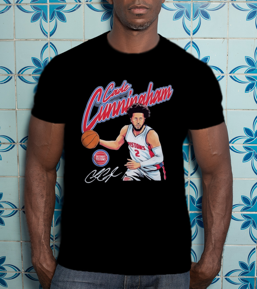 Cade Cunningham No 2 Detroit Pistons Basketball Player Bold Script T-Shirt
