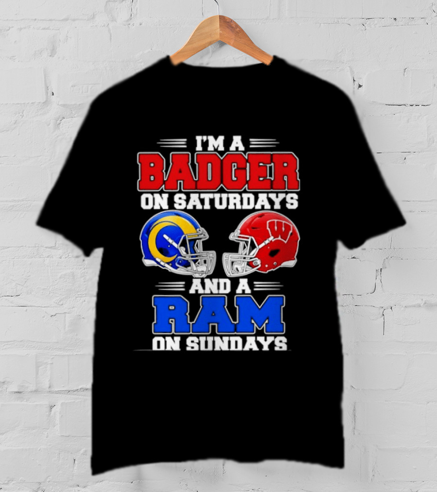 I'm A Badger On Saturdays And A Ram On Sundays Sports Fan Helmets T-Shirt