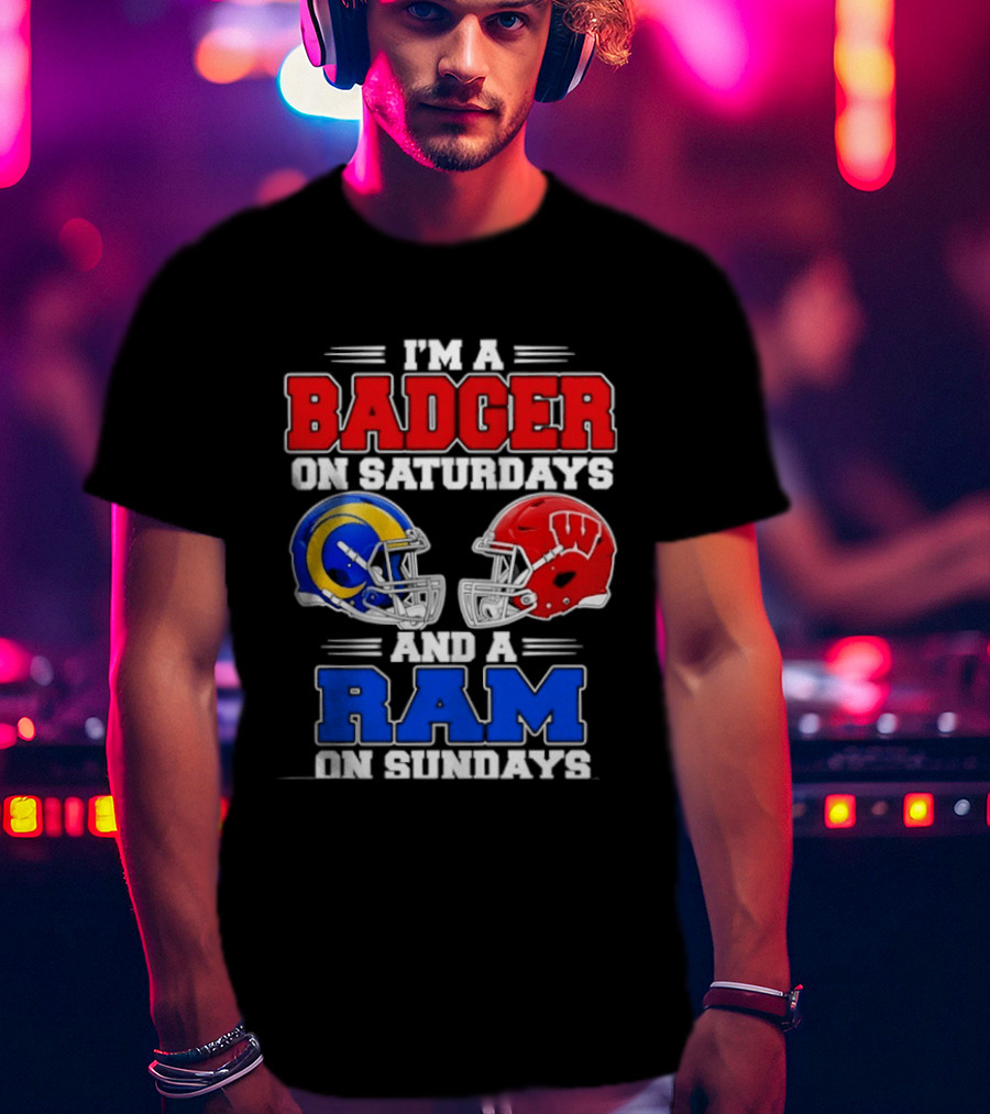 I'm A Badger On Saturdays And A Ram On Sundays Sports Fan Helmets T-Shirt