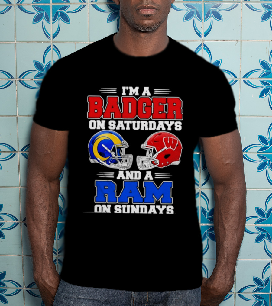 I'm A Badger On Saturdays And A Ram On Sundays Sports Fan Helmets T-Shirt