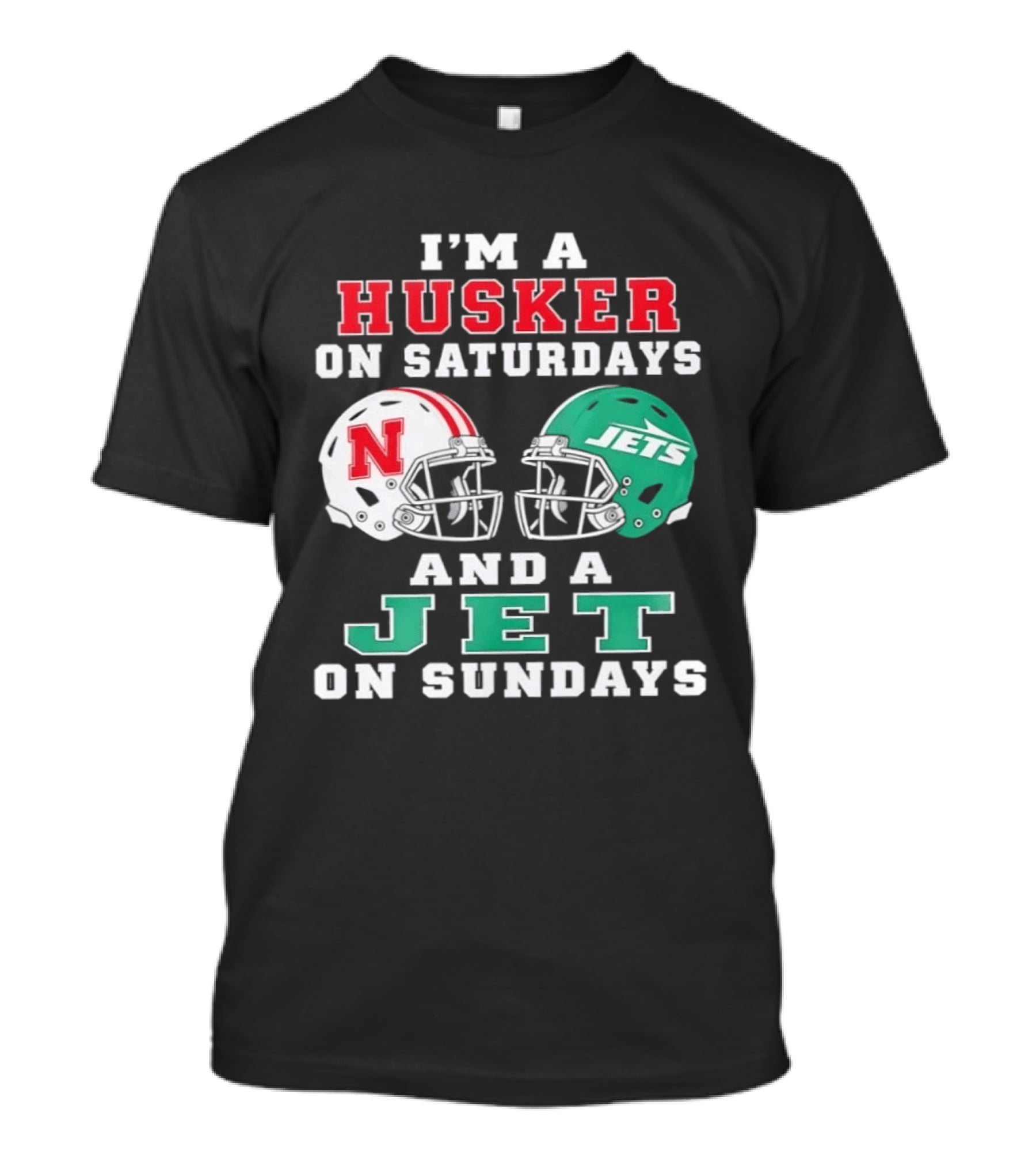 I'm A Husker On Saturdays Nebraska Fan And A Jet On Sundays New York Supporter Football Helmets T-Shirt