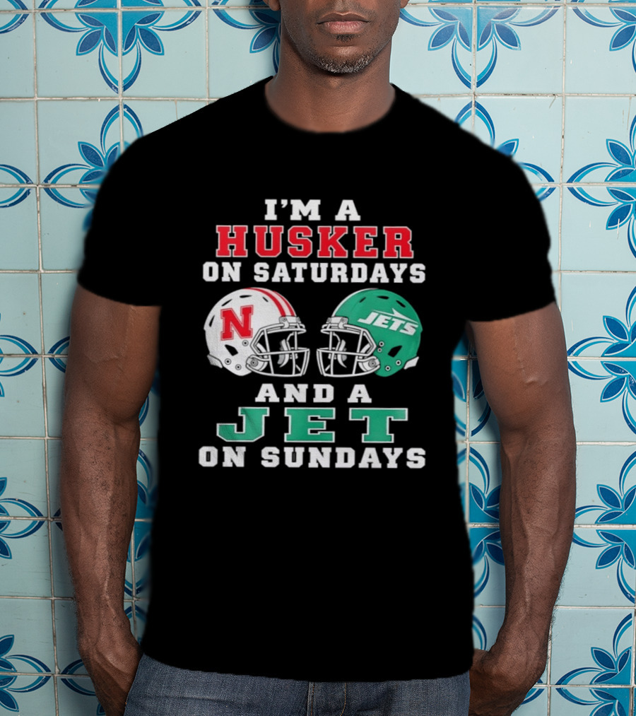 I'm A Husker On Saturdays Nebraska Fan And A Jet On Sundays New York Supporter Football Helmets T-Shirt