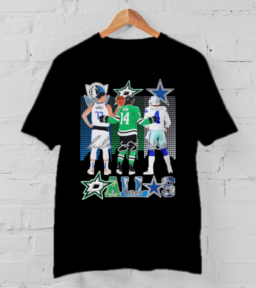 Dallas Mavericks Stars Signatures Skyline Luka Doncic Benn Dallas Cowboys T-Shirt