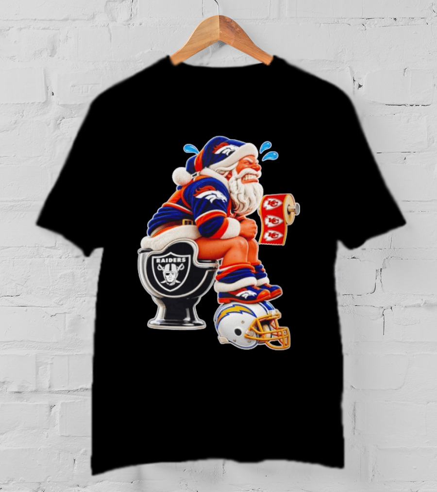 Denver Broncos Santa Claus Raiders Toilet Chiefs Paper Chargers Helmet T-Shirt