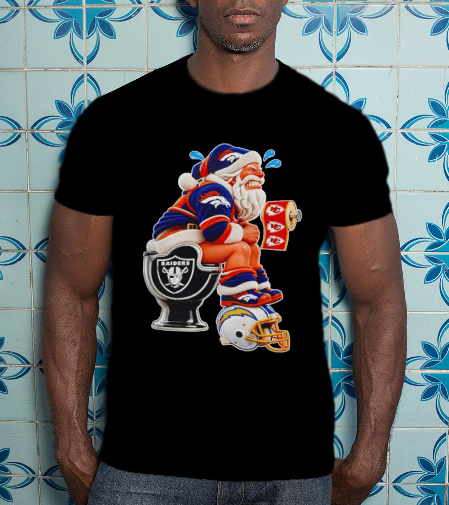 Denver Broncos Santa Claus Raiders Toilet Chiefs Paper Chargers Helmet T-Shirt