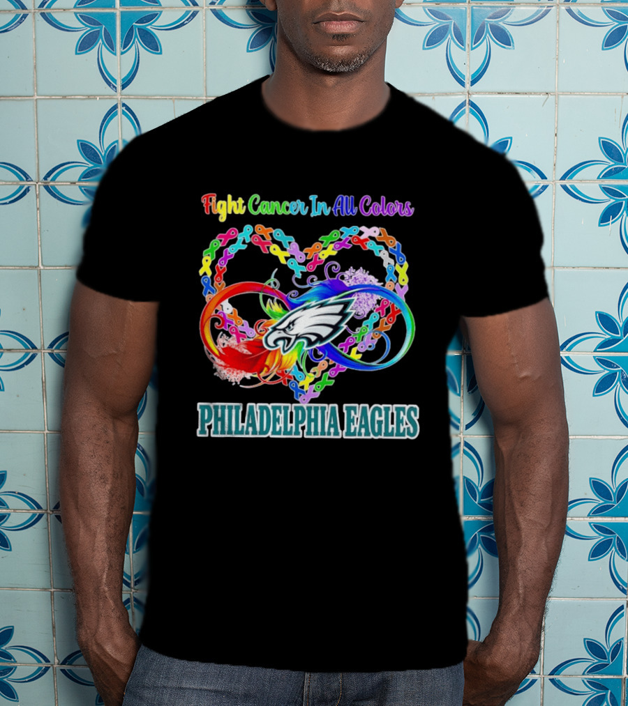 Philadelphia Eagles Fight Cancer In All Colors Heart Ribbons T-Shirt