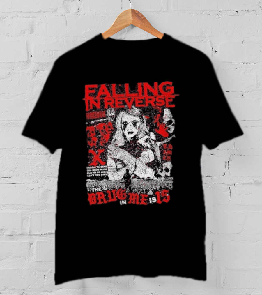 Falling In Reverse The Drug In Me Is 15 Anniversary Punk Gothic Red Text And Illustrations T-Shirt